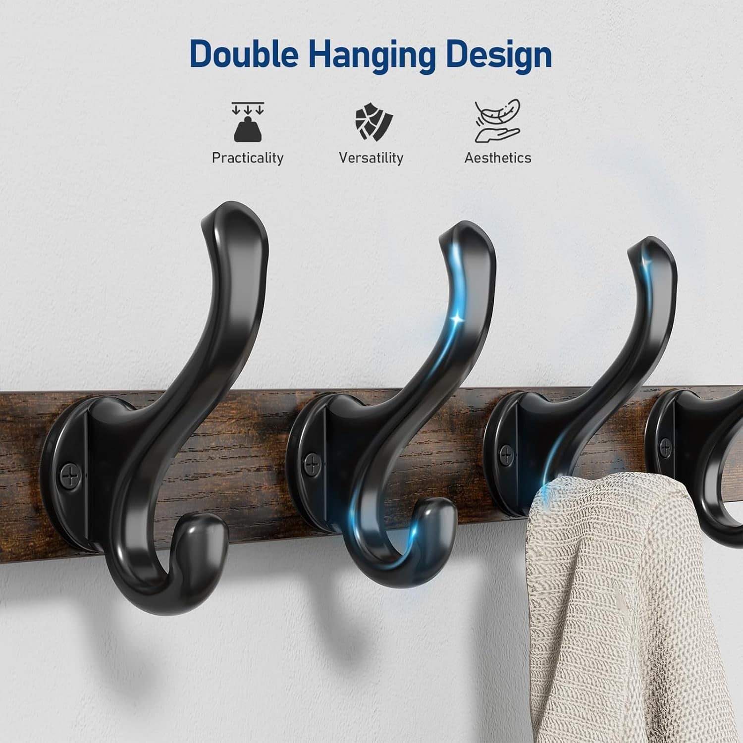 16” Rustic Brown Wall Mounted Coat Rack with Shelf | Heavy Duty Hooks