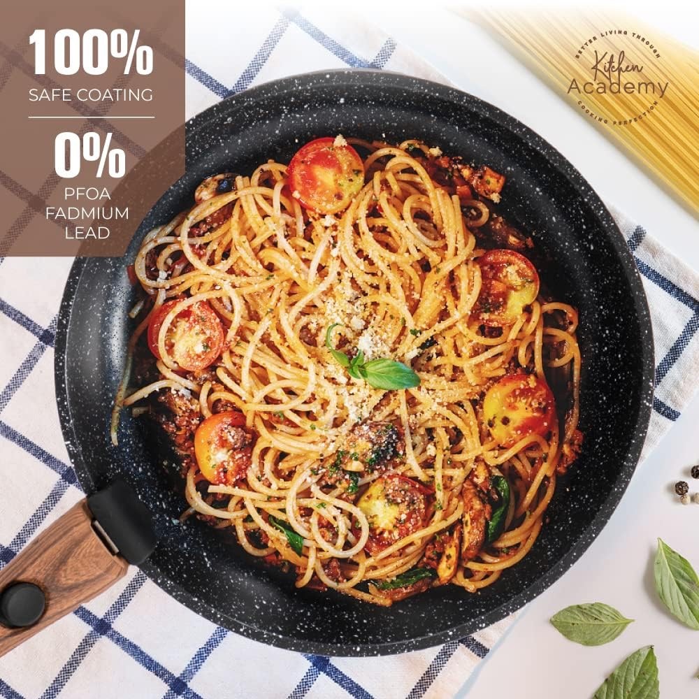 10pcs Black Granite Non Stick Induction Cookware Set with Detachable Handle