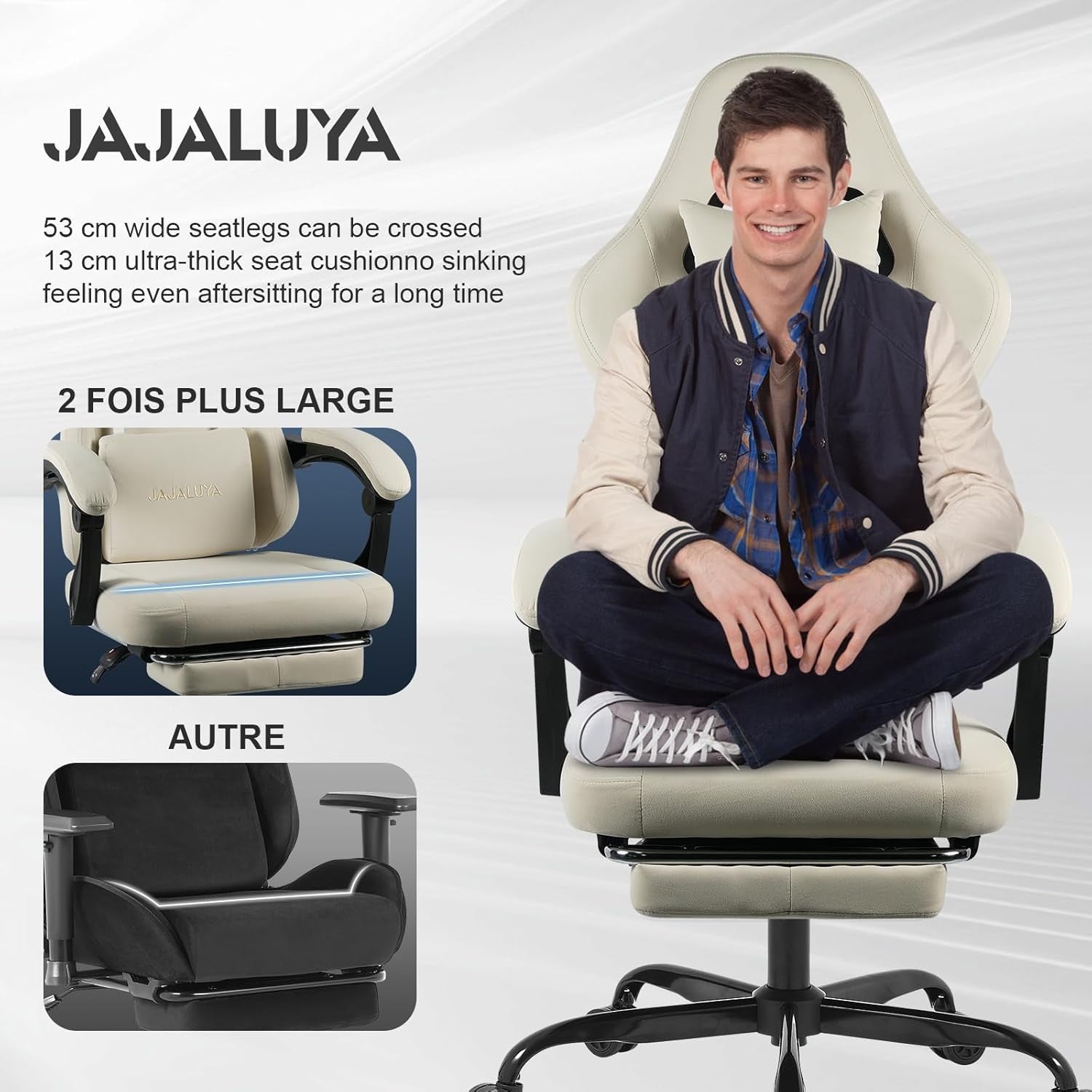Gaming Chair with Footrest Massage Ergonomic Office Chair White