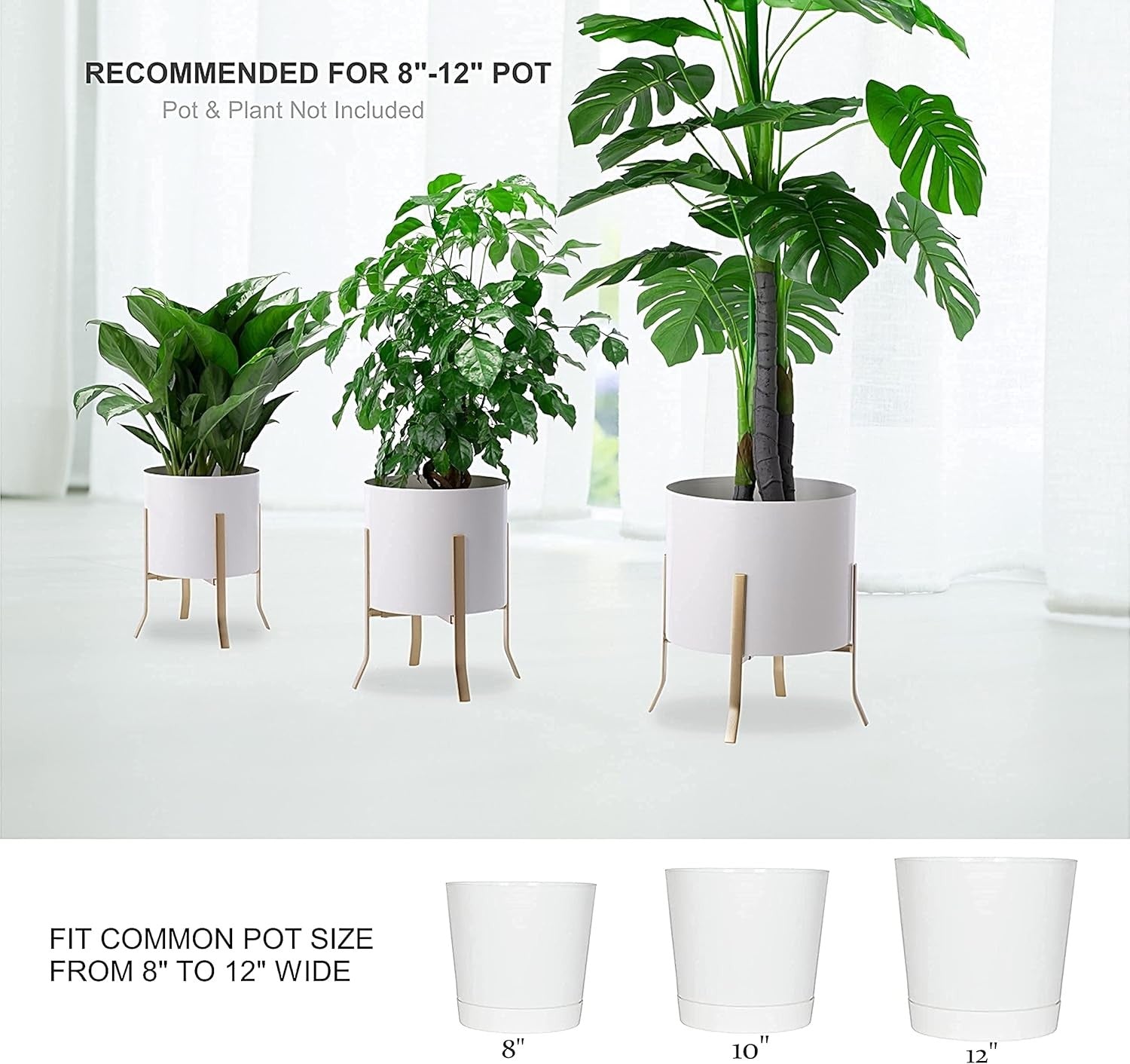 Adjustable Gold Metal Plant Stand Indoor Outdoor Fits 8–12 Inch Pots Modern