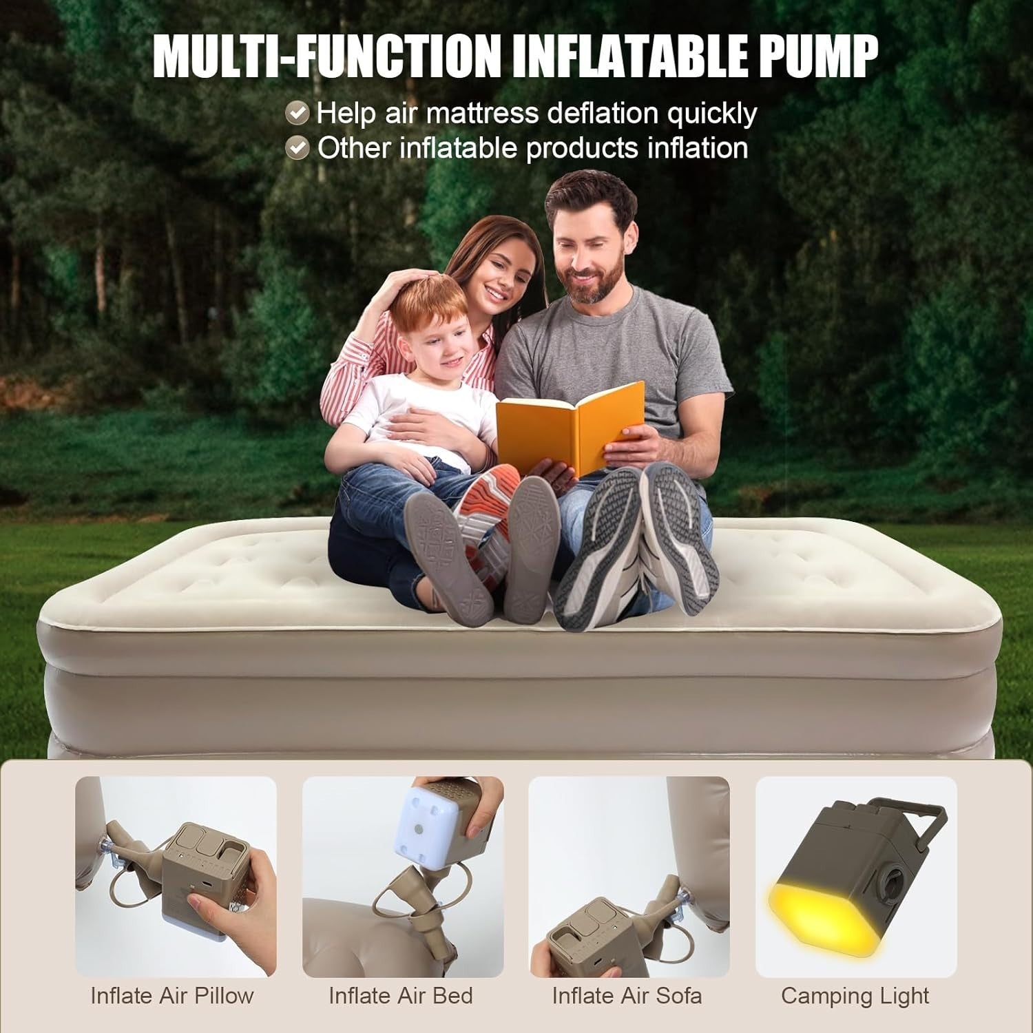 Single Inflatable Air Mattress w/ Built-in Pump & LED Camping Light