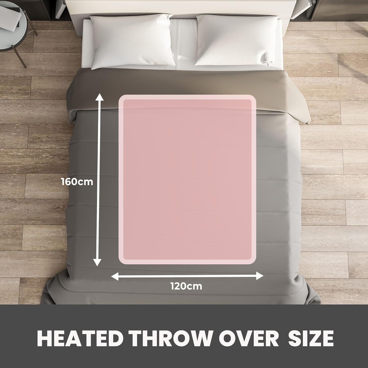 Grey Electric Heated Throw Blanket 120x160cm Soft Fleece Timer 10 Heat Levels