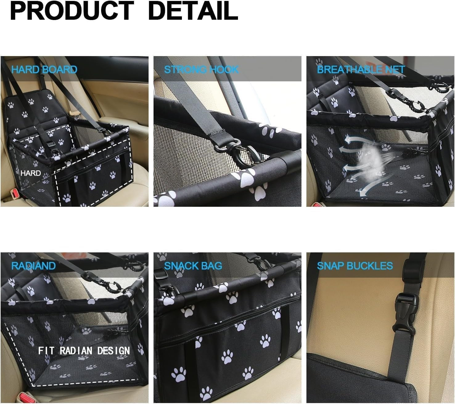 Foldable Dog Booster Car Seat Waterproof Travel Carrier Safety Leash