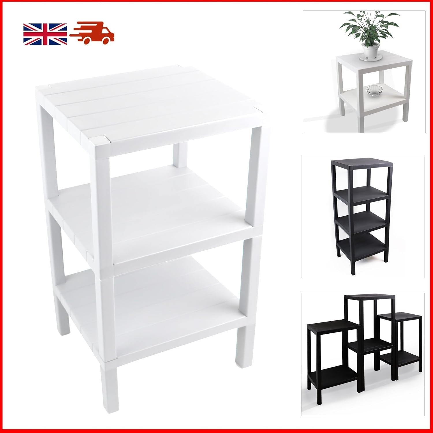 3 Tier White Side End Table – Storage Shelf Coffee Table for Small Spaces
