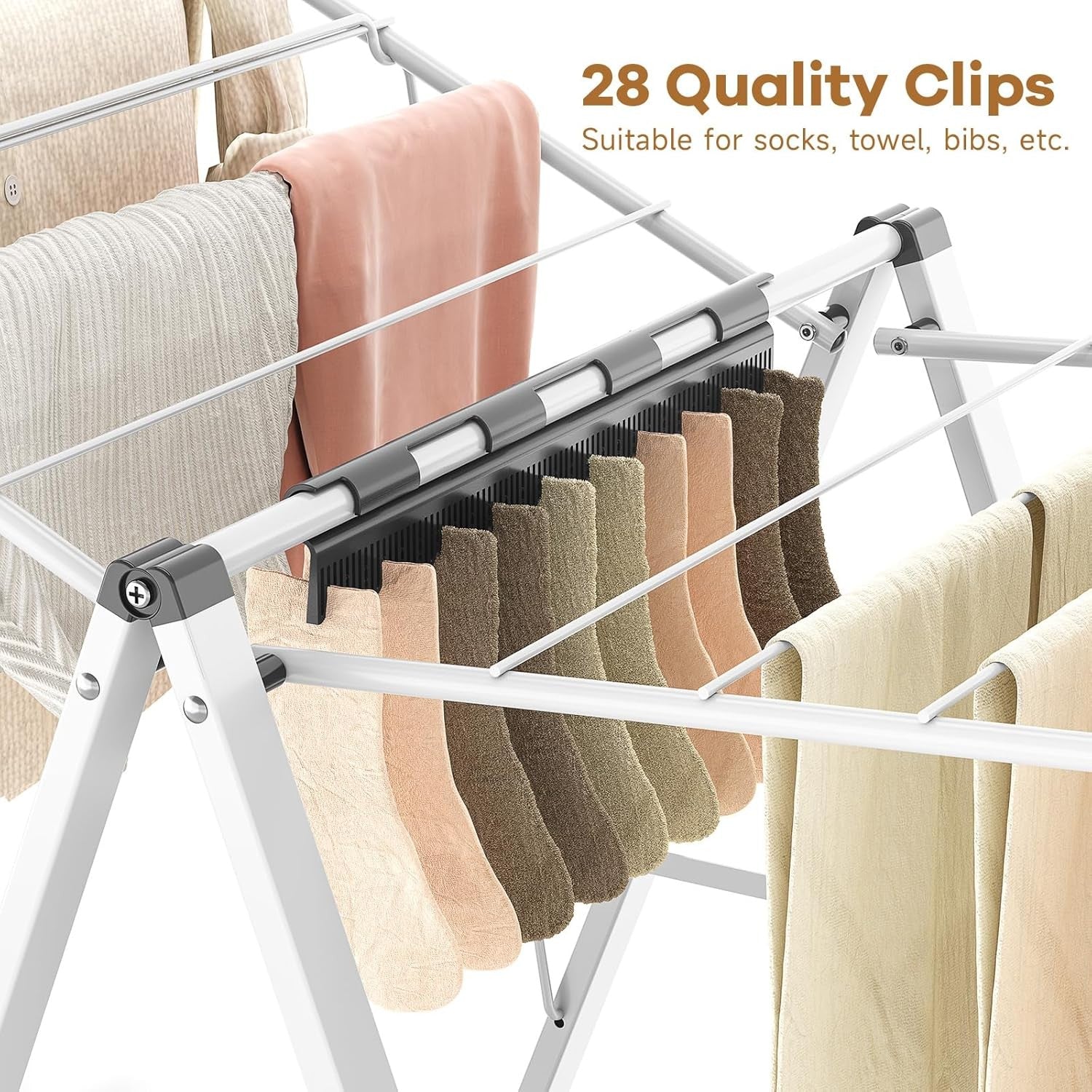 Foldable Clothes Drying Rack Height Adjustable Metal Indoor Outdoor