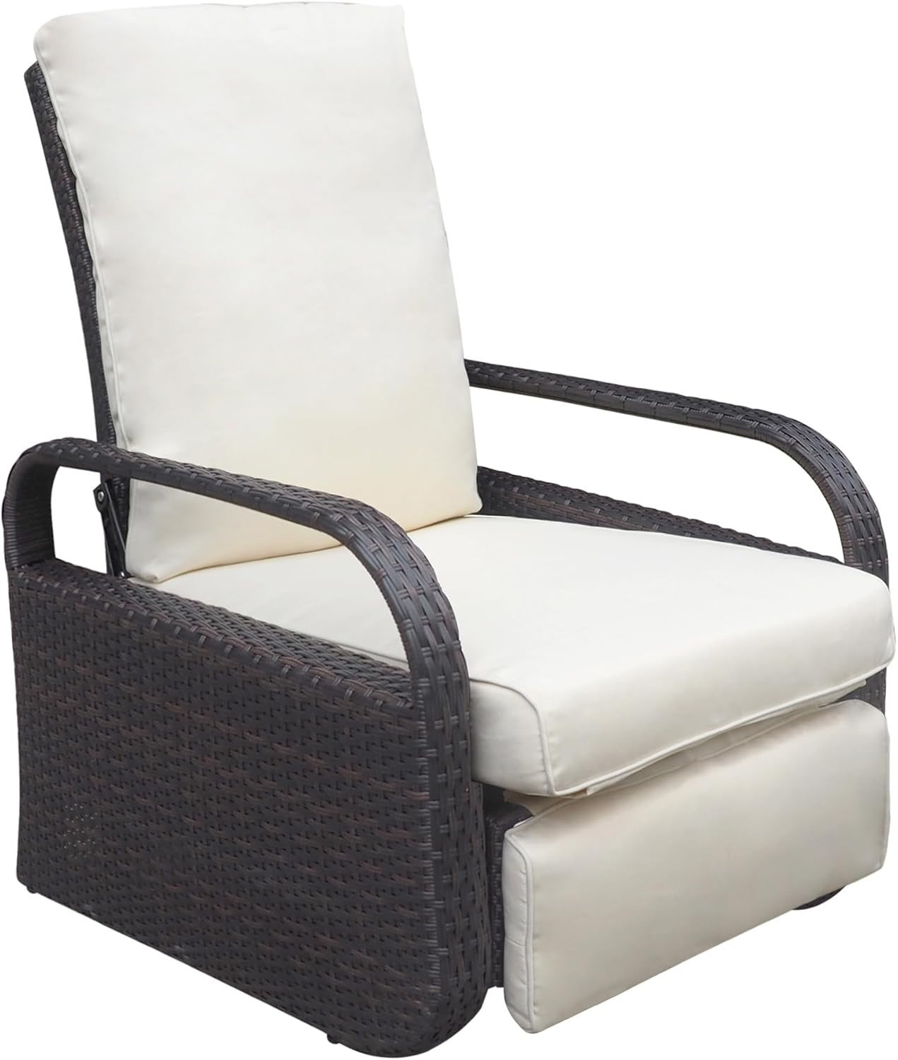 Adjustable Recliner Patio Chair Outdoor Rattan Lounge with Removable Cushion