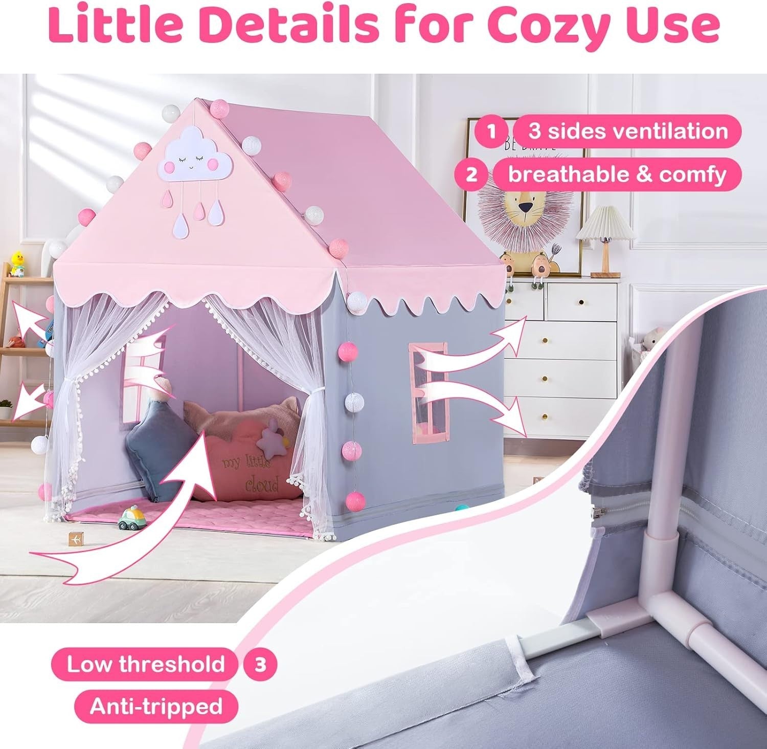 Large Pink Princess Kids Play Tent Indoor Outdoor Castle Playhouse