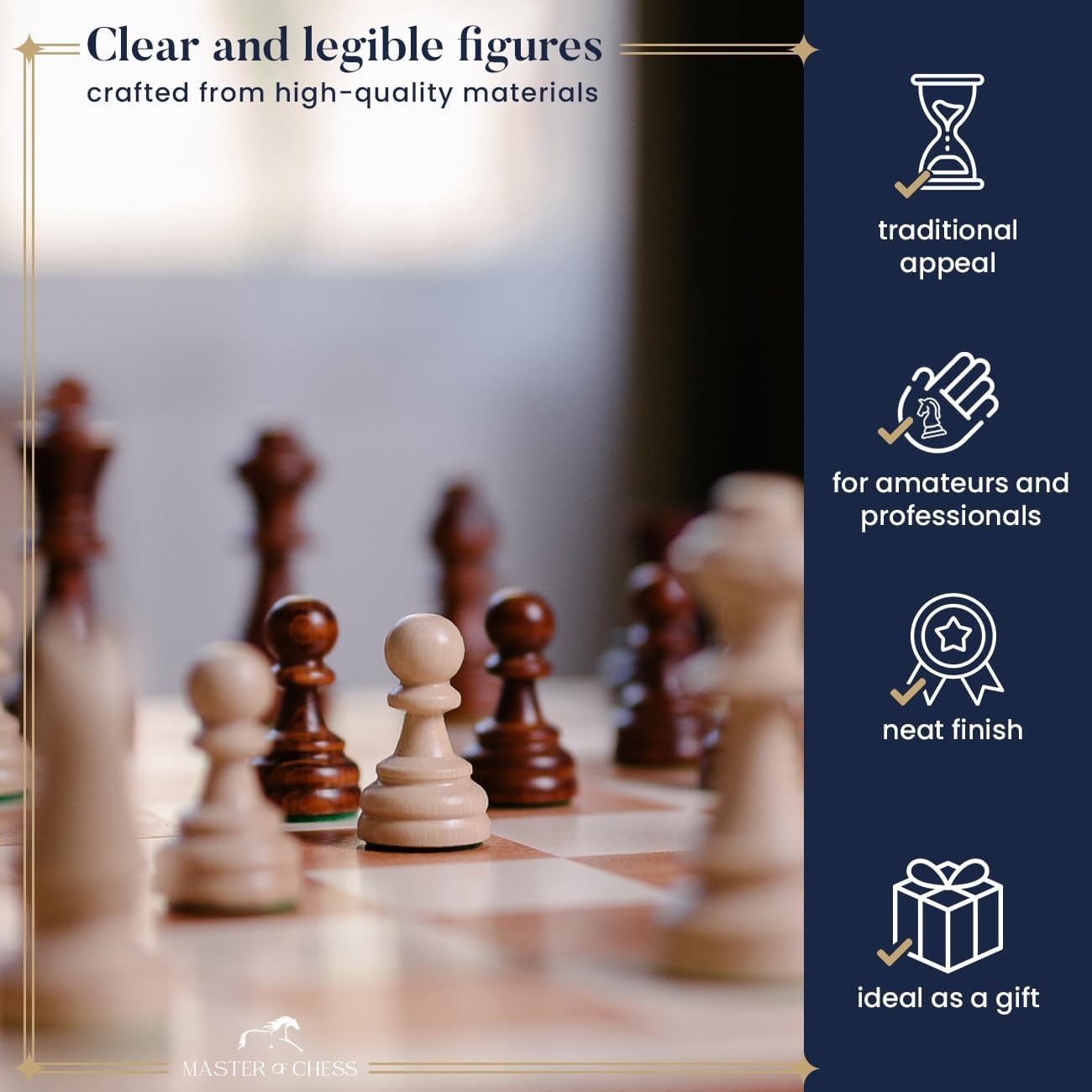 54cm Luxury Wooden Chess Set – Inlaid Sycamore Board & Weighted Pieces