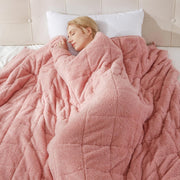 8kg Weighted Blanket, Blush Pink Teddy Fleece Quilted 150x200cm Anxiety Relief