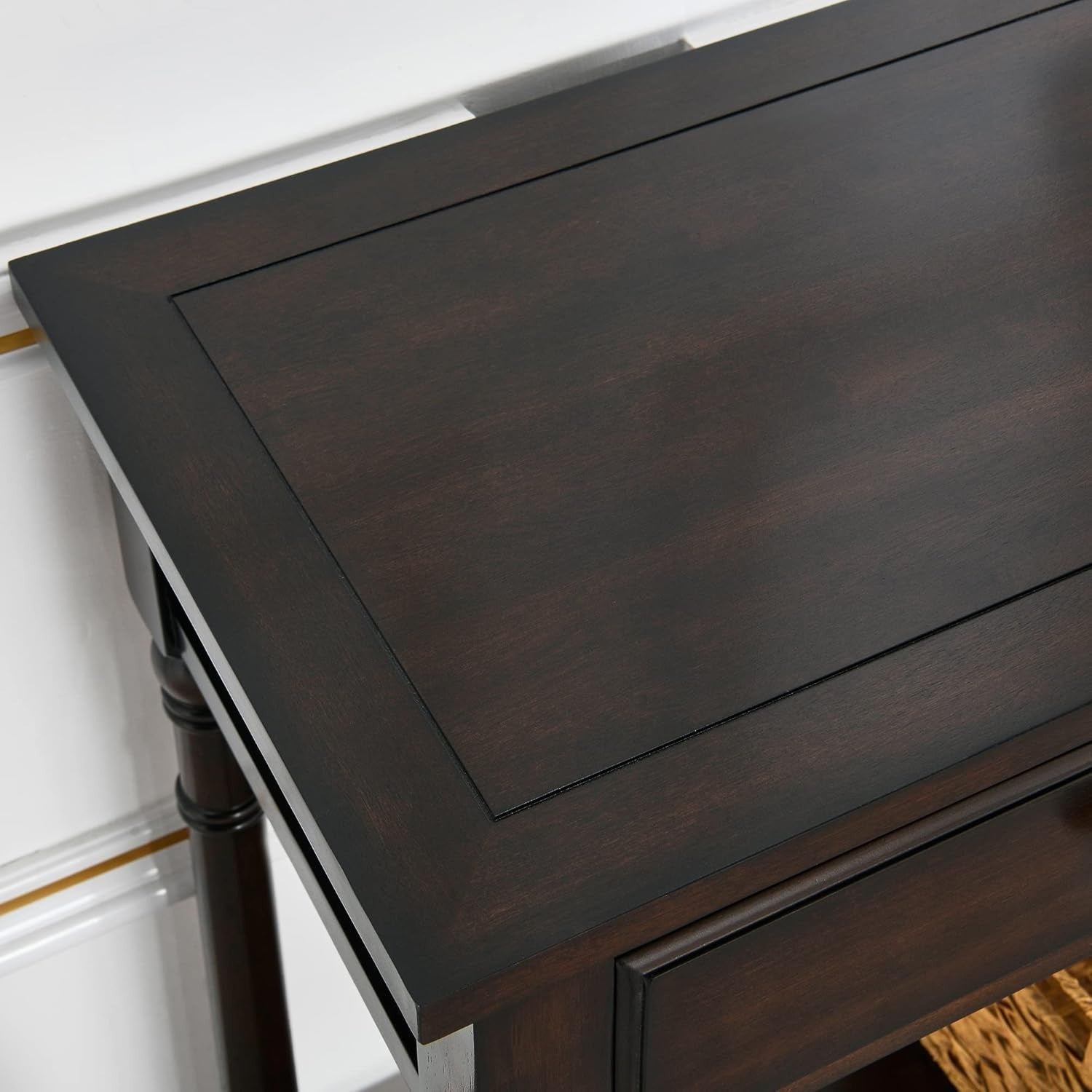Wood Console Table with 2 Drawers & Shelf, 90x76.5cm, Stylish Walnut