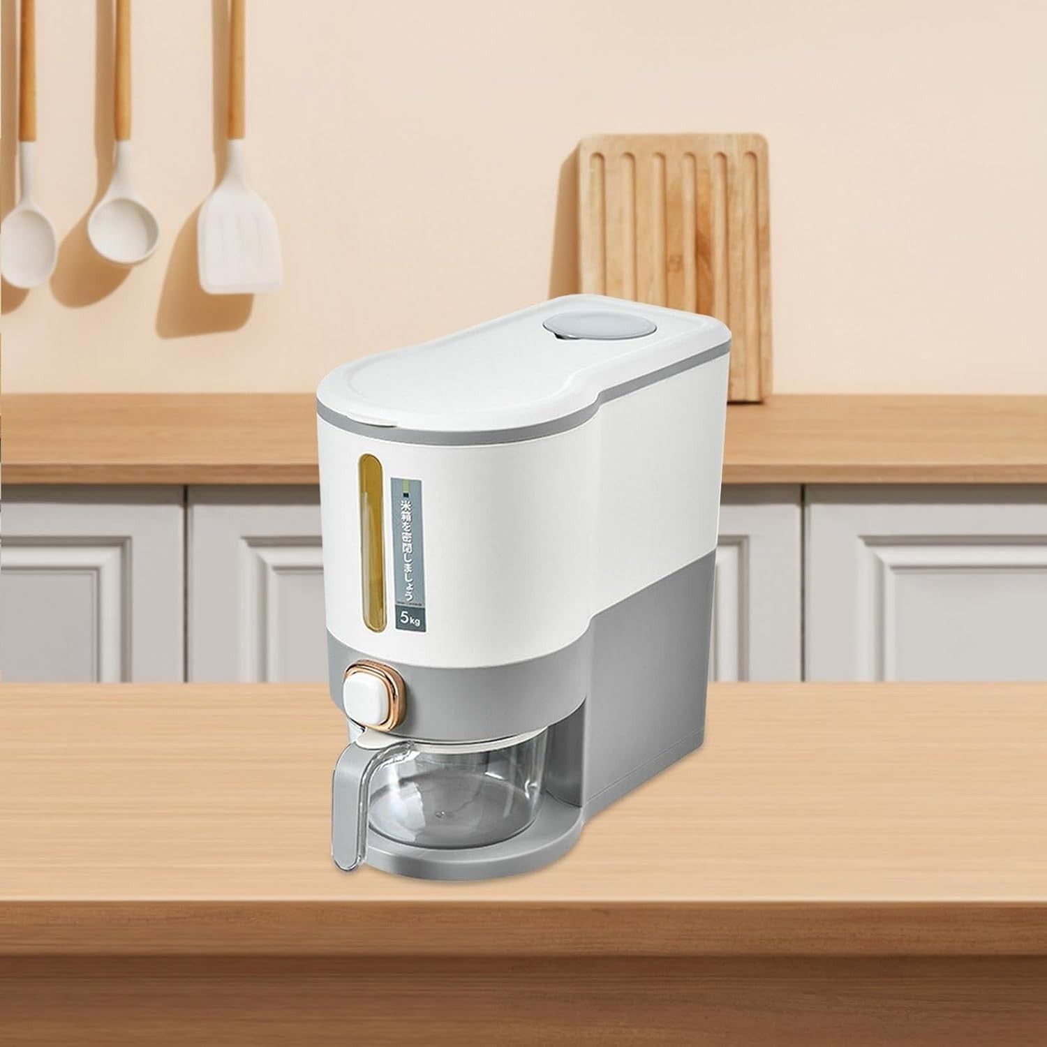 5KG 10KG Press Type Rice Dispenser Storage Container with Measuring Cup