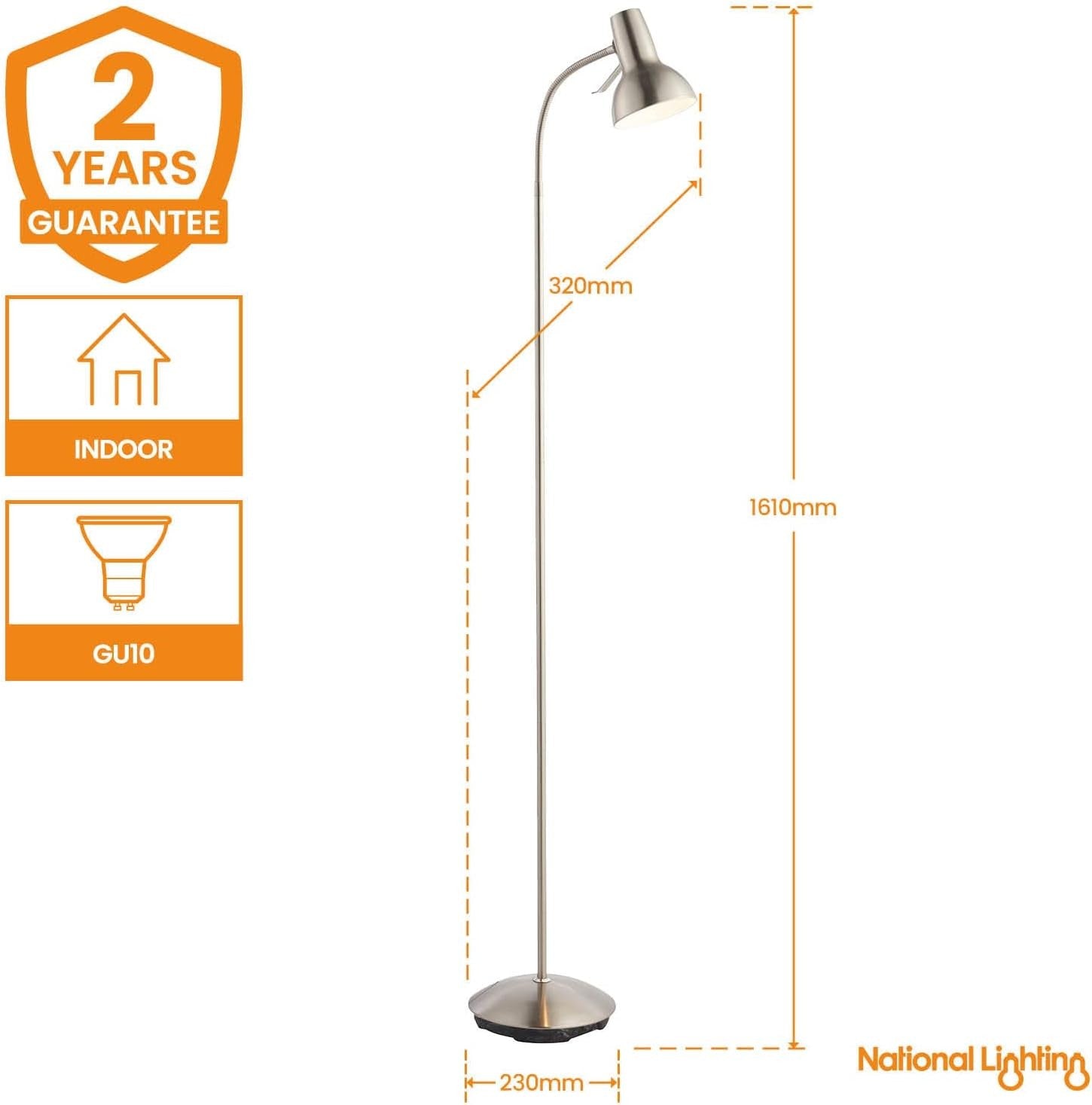 Flexible Gooseneck Floor Lamp Reading Light Satin Chrome Standing Task Lamp