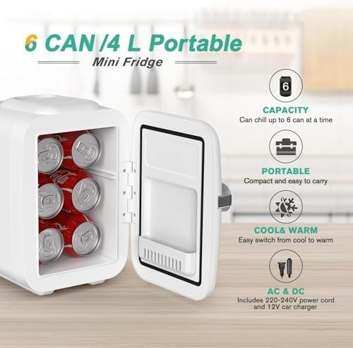 Mini Fridge 4L Portable Cooler & Warmer AC/DC Compact Quiet White