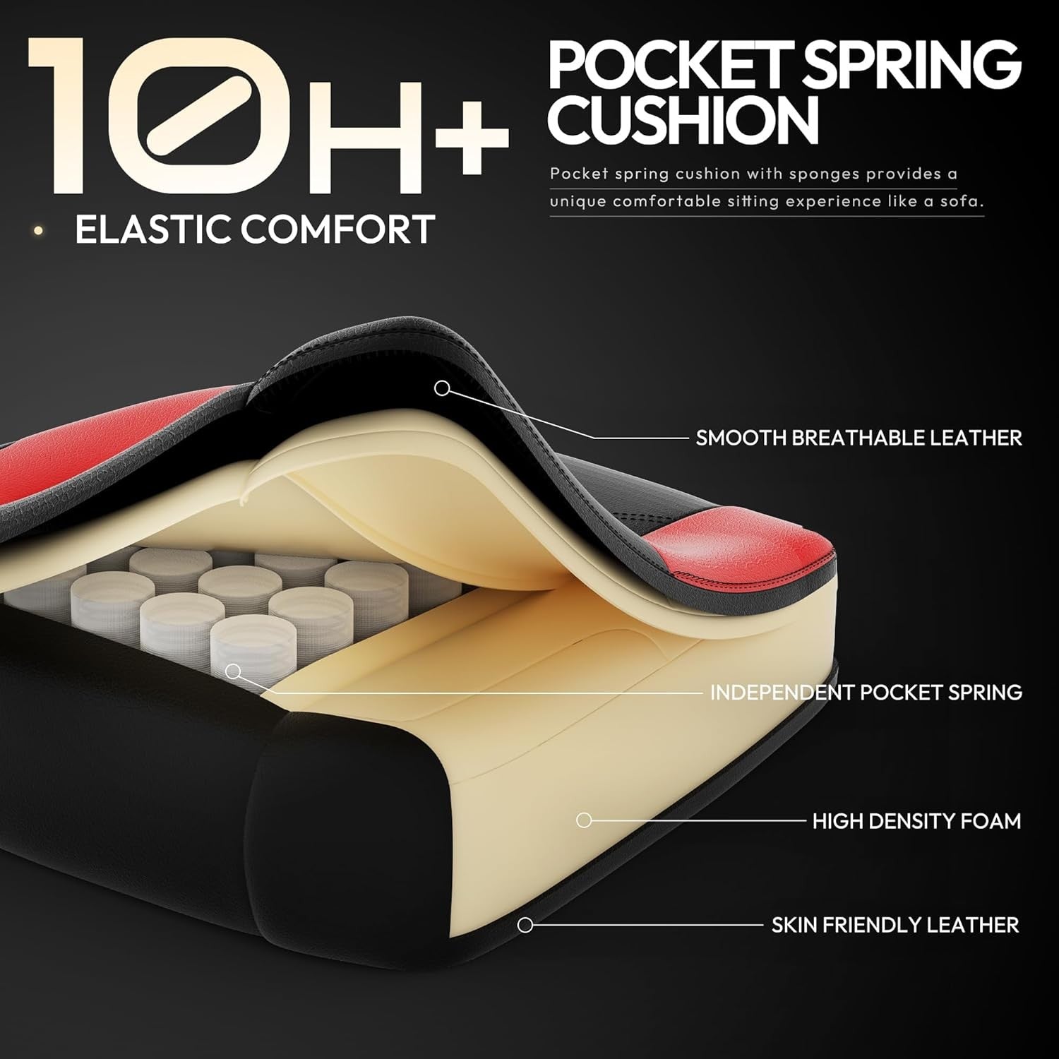 Ergonomic Gaming Chair w/ Pocket Spring Cushion Footrest Massage