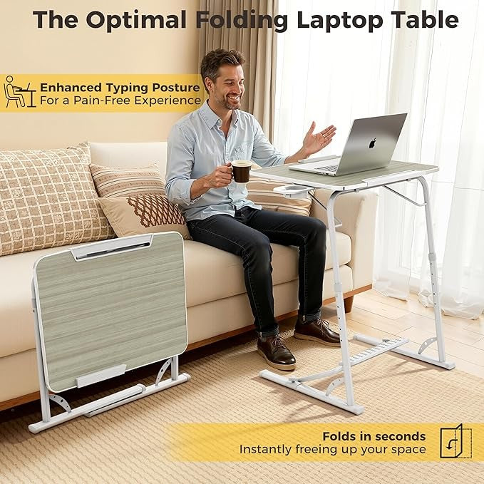 Adjustable Overbed Laptop Table Folding Sofa Desk White Portable Workstation
