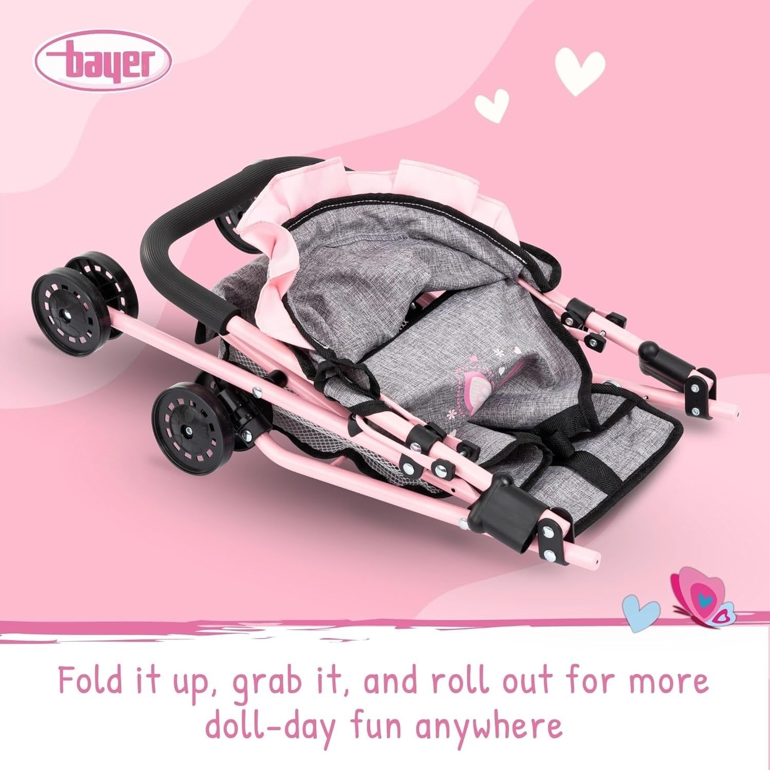 Pink Doll Stroller Pram Set 10pc Pushchair Cot Play Mat Accessories 46cm