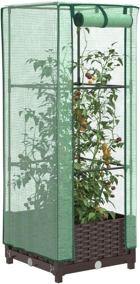 Outdoor Raised Garden Bed with Greenhouse Cover – Sturdy Rattan Look Planter Box