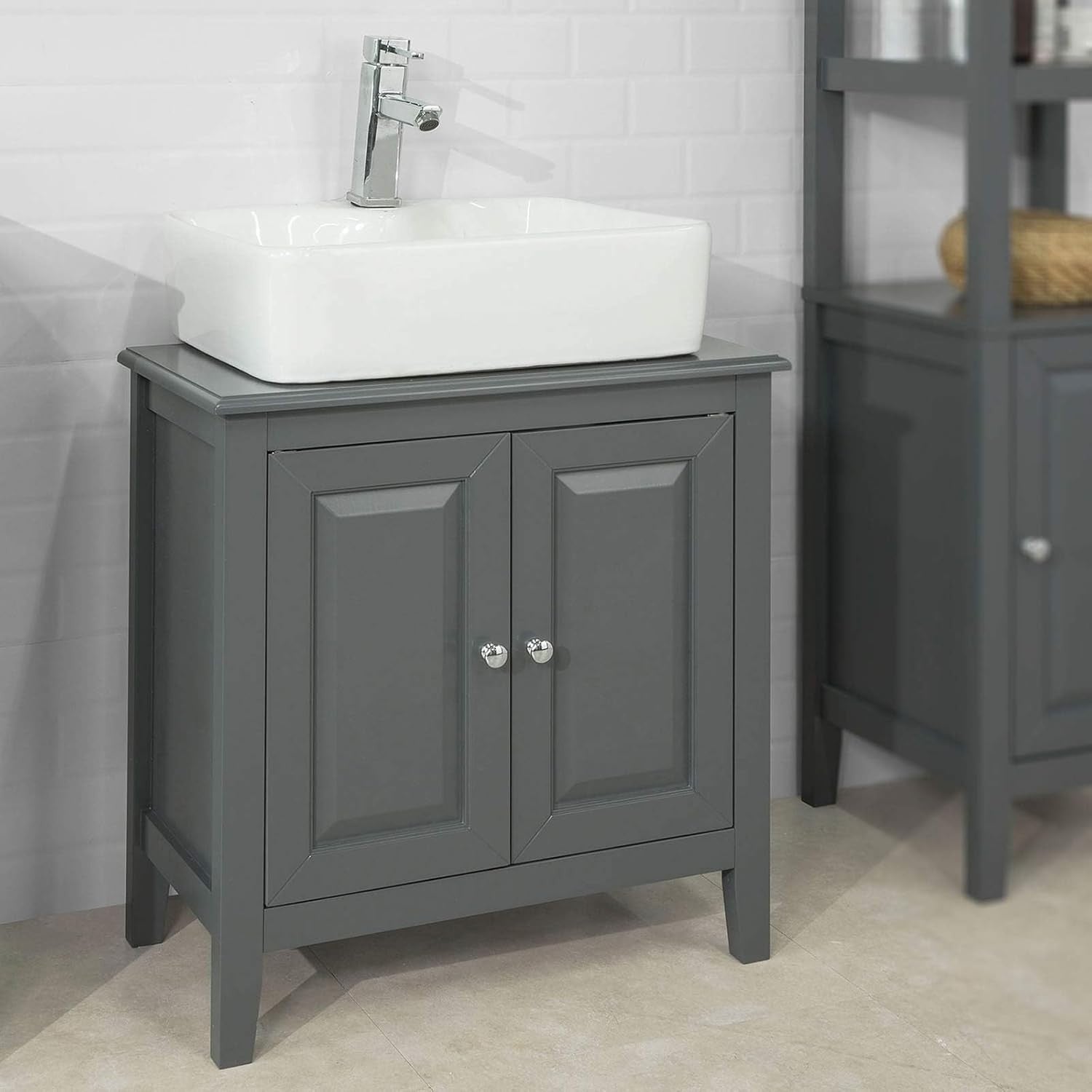 Dark Grey Bathroom Vanity Unit 2 Door Under Sink Storage Cabinet MDF Cupboard