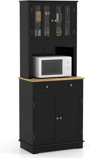 Black 170cm Tall Kitchen Cupboard 4-Door 4-Drawer Adjustable Shelves