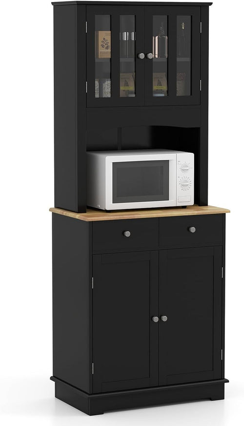 Black 170cm Tall Kitchen Cupboard 4-Door 4-Drawer Adjustable Shelves