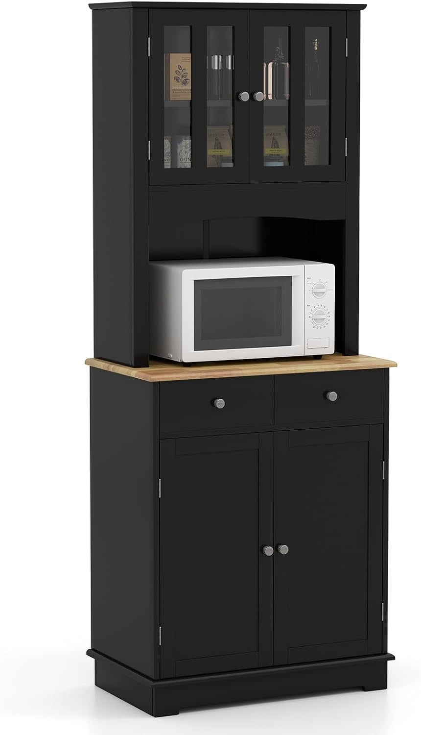 Black 170cm Tall Kitchen Cupboard 4-Door 4-Drawer Adjustable Shelves