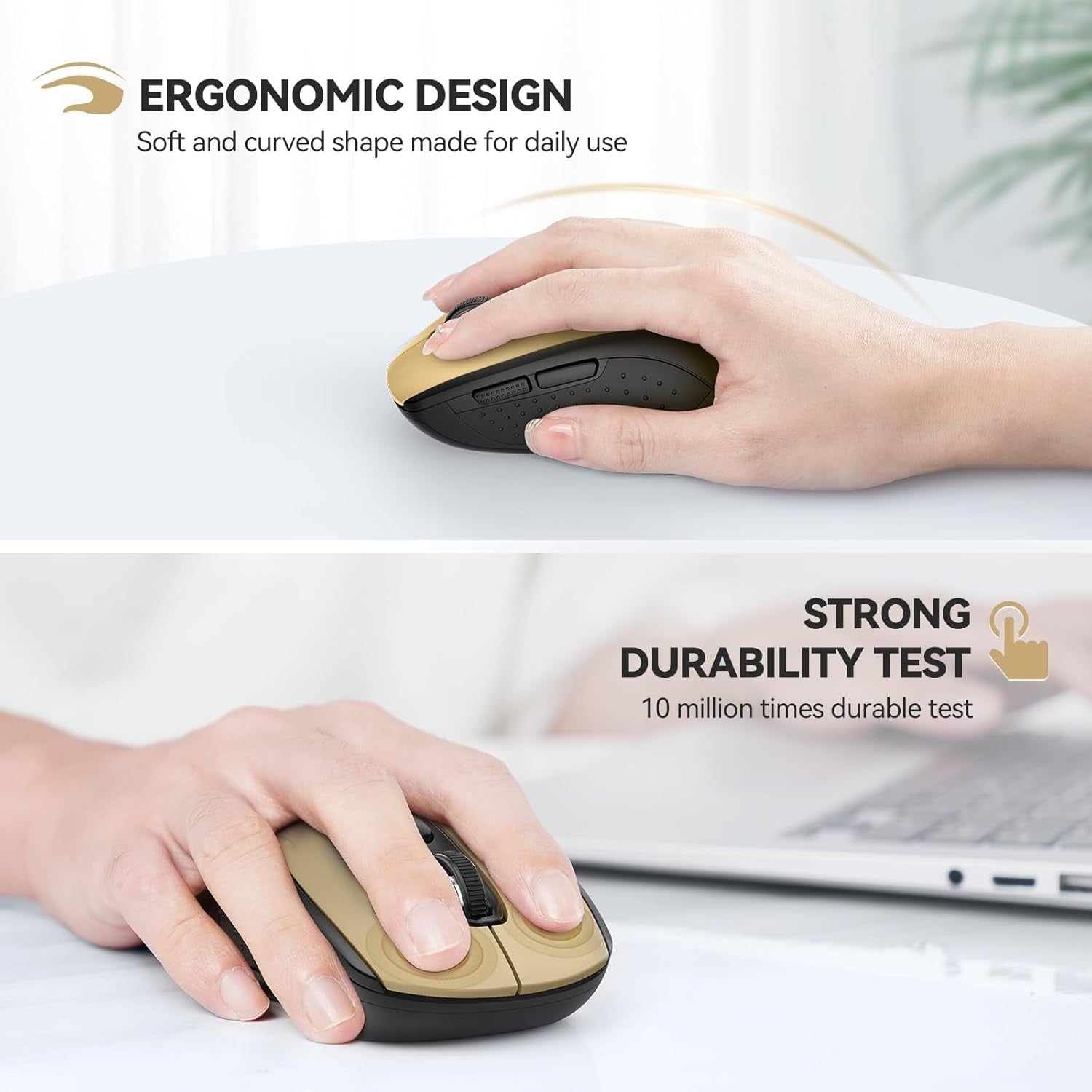 Luxury Gold Wireless Mouse 4000 DPI Dual Mode Ergonomic Long Battery Life