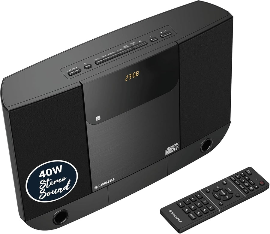 Wall Mountable CD Player Bluetooth HiFi Stereo System 40W FM AUX MP3 Remote
