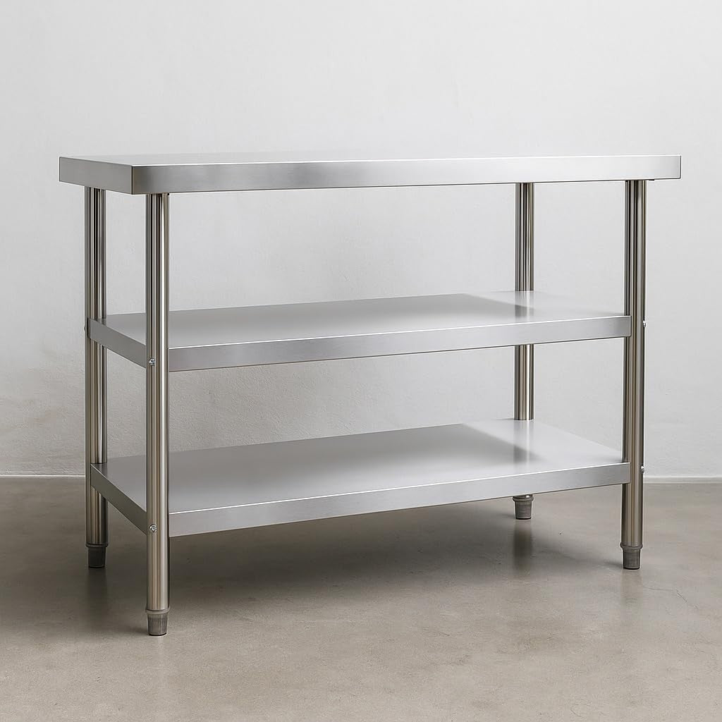 Stainless Steel Work Table 120x60x85cm with 2 Shelves Height Adjustable