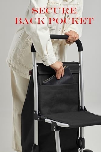 Black Aluminium Shopping Trolley with Seat & 50L Bag, Foldable Wheels