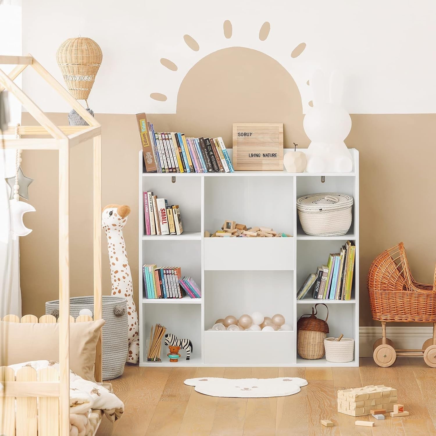 Kids Bookshelf with 8 Open Compartments, Safe Toddler Storage & Easy Access