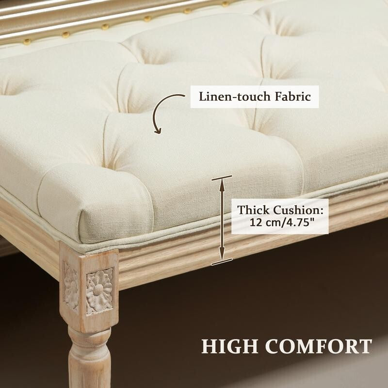 Tufted Cream End of Bed Bench Seat – Vintage Hallway Window Ottoman 115cm