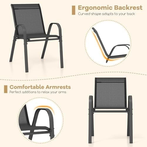 Stackable Garden Chairs Set of 2 Metal Patio Bistro Chairs Armrests