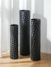 Large Black Metal Floor Vase Set Tall Modern Honeycomb Home Decor 3pcs