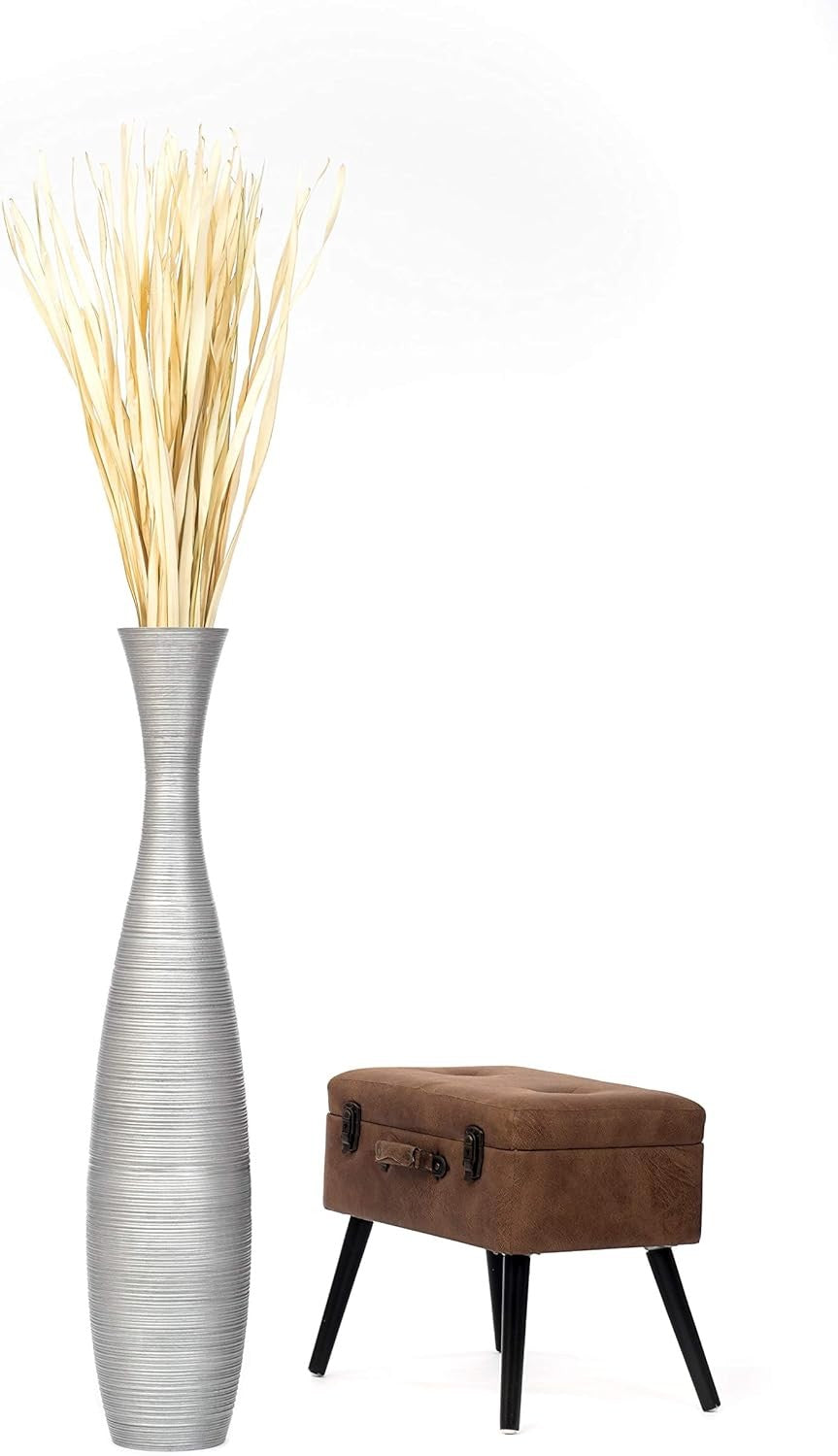 Tall Silver Floor Vase 105cm Wooden Decor for Pampas Grass Display