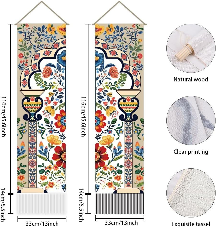 Boho Flower Mandala Tapestry 45.7x13in Vertical Wall Hanging Deco