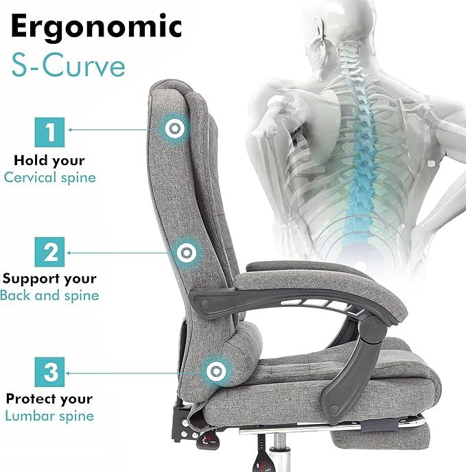 Blisswood Ergonomic Office Chair Recliner w/ Footrest Dark Grey
