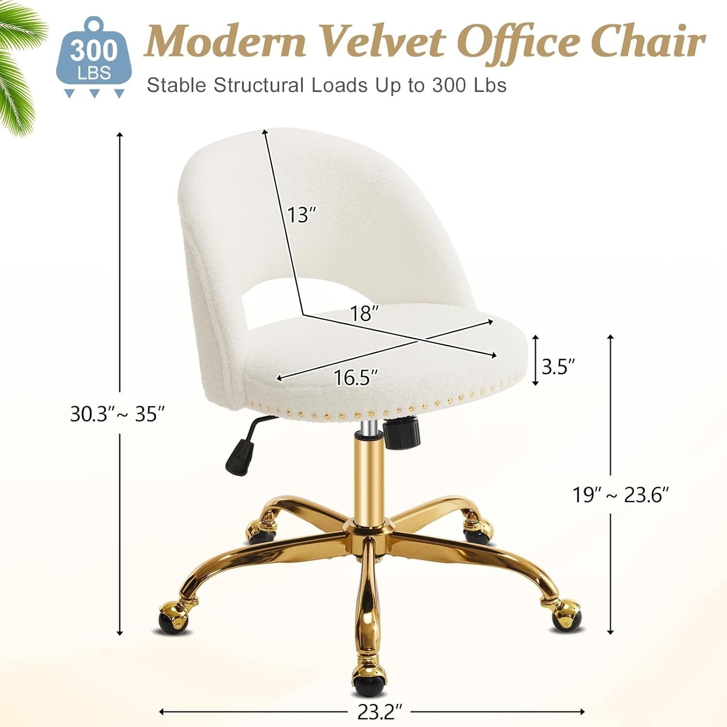 White Teddy Swivel Vanity Chair – Adjustable Height Desk Chair for Bedroom