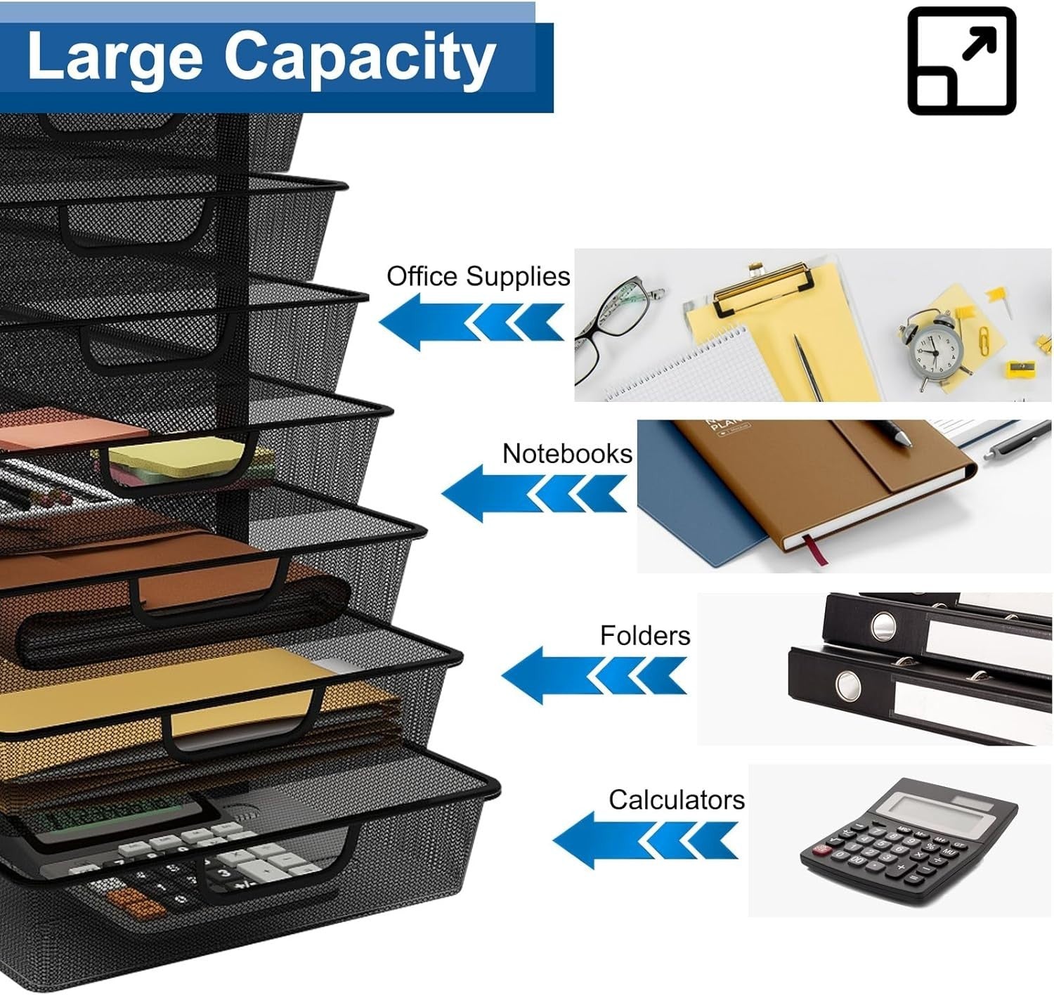 Desktop Mesh File Organizer 10 Drawers Large Office Paper Storage Box