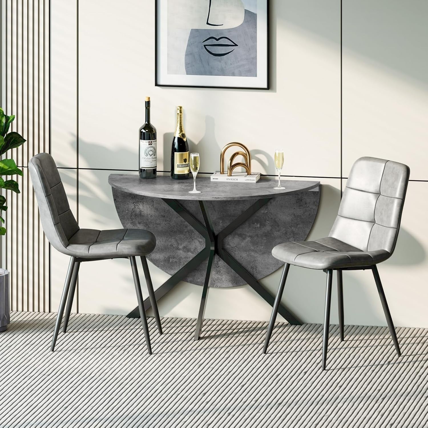 Folding Round Drop Leaf Dining Table Space-Saving Small Apartment Table