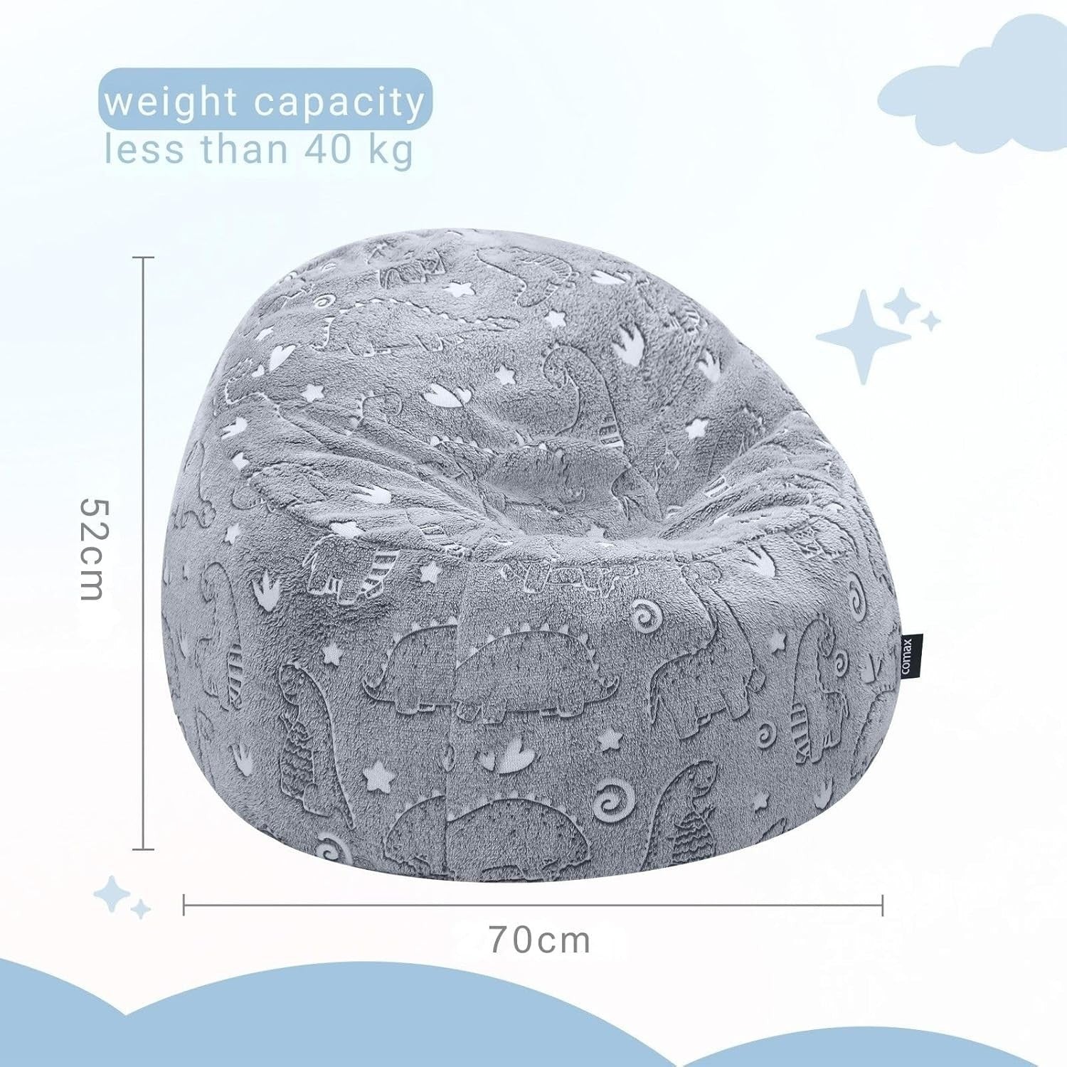 Kids Bean Bag Chair, Glow in the Dark Dinosaur Sofa, Portable, Machine Washable