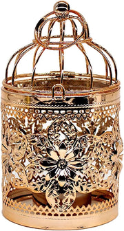Decorative Hanging Lantern – Bird Cage Metal Candle Holder (C Rose Gold)