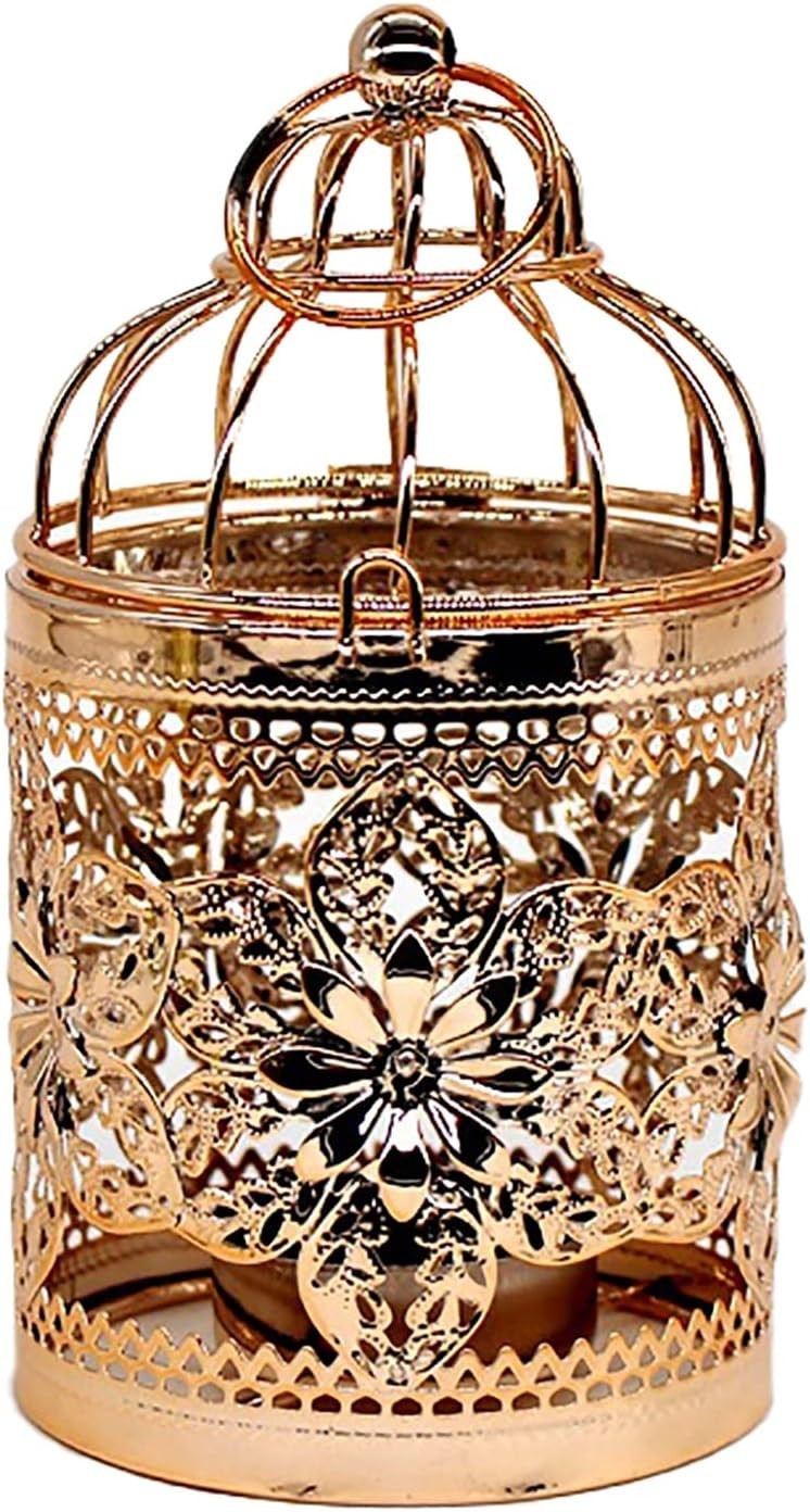 Decorative Hanging Lantern – Bird Cage Metal Candle Holder (C Rose Gold)