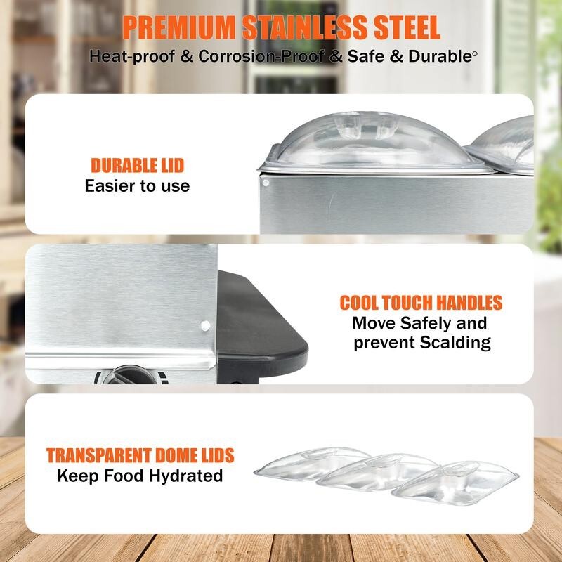 Electric Buffet Food Warmer Server 3x2.5L Hot Plate Adjustable Temp Tray