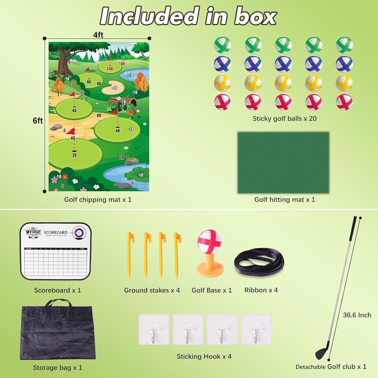 Golf Chipping Game Mat Set Indoor Outdoor Practice Kit Kids Adults