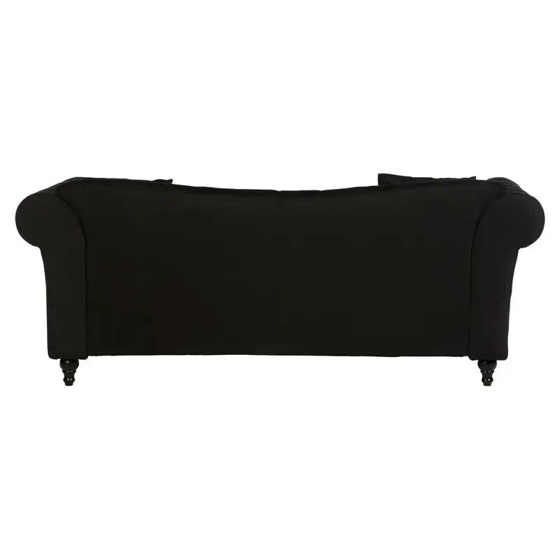 Luxury 3 Seater Black Chesterfield Sofa Fabric Upholstery Scroll Arms