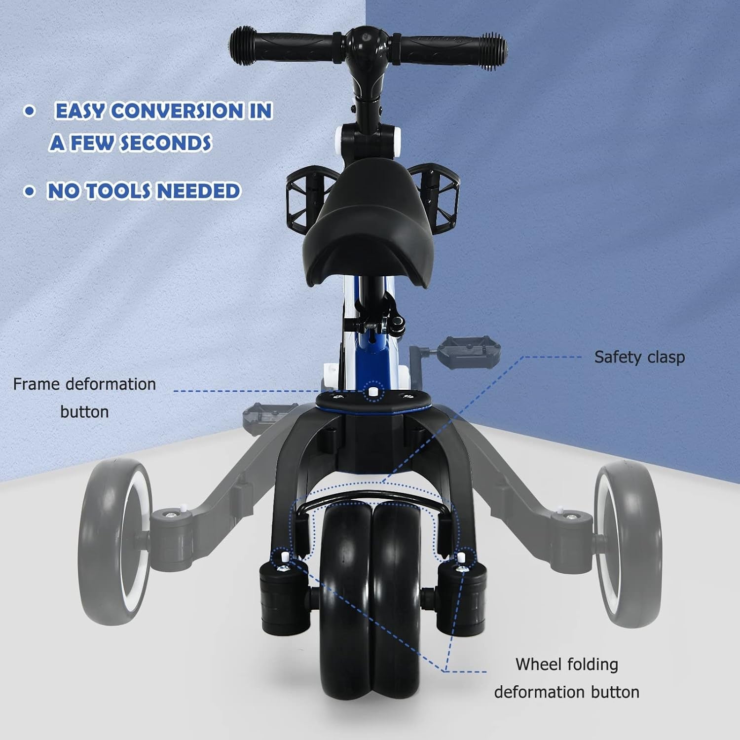 3 In 1 Toddler Tricycle Balance Bike Baby Walker Adjustable Blue 1-4Y