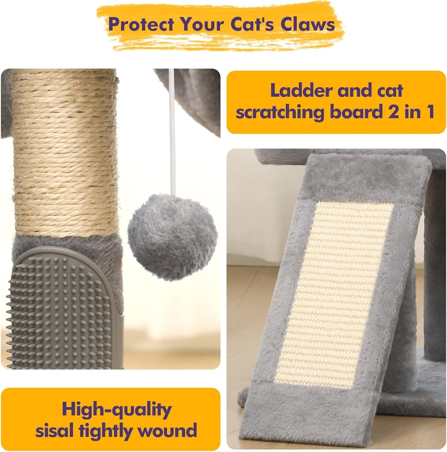 Cat Scratching Post Tower with Condo Hammock Sisal Posts Multi Level