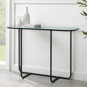 Glass Console Table with Metal Legs, Narrow Entryway Sofa Hallway Desk 76x139cm