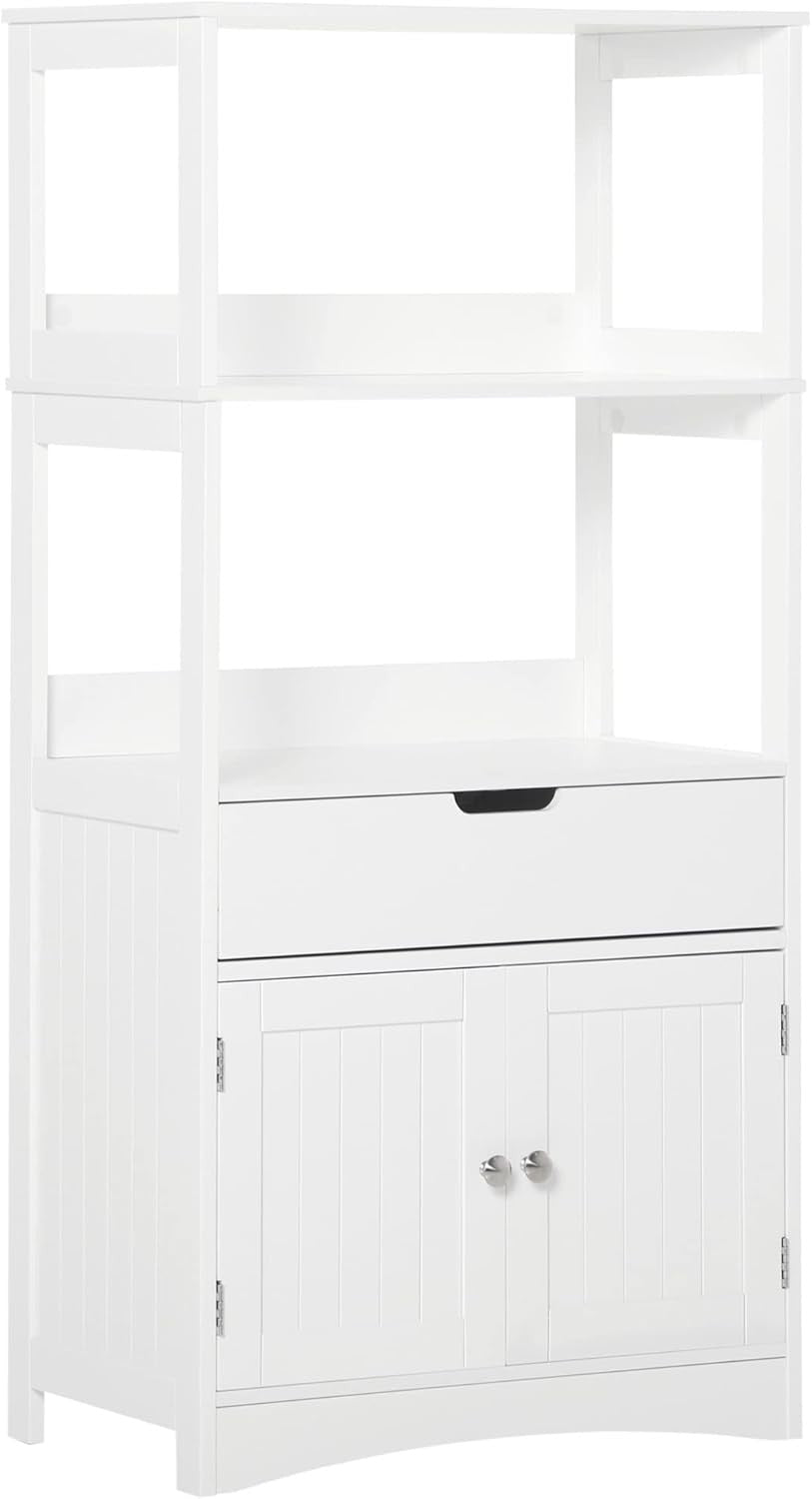 White Freestanding Bathroom Storage Cabinet with Shelves Drawer Doors