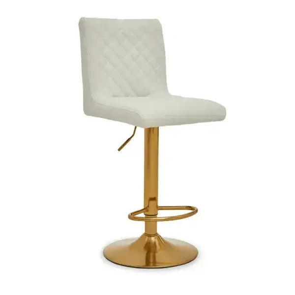 White Gold Bar Stool Swivel Adjustable PU Leather Kitchen Island Chair